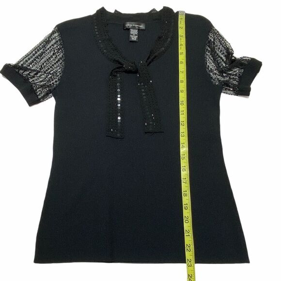CABLE & Gauge Sheer Black Sequined Ribbed Top M - Picture 5 of 8